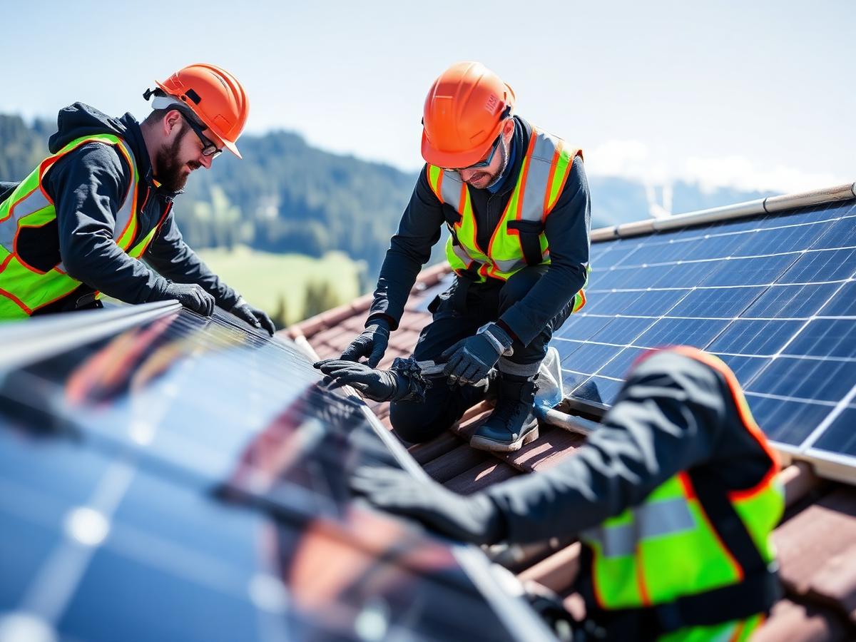 Monteure von A.F.SolarPro bei der Montage von Solarmodulen
